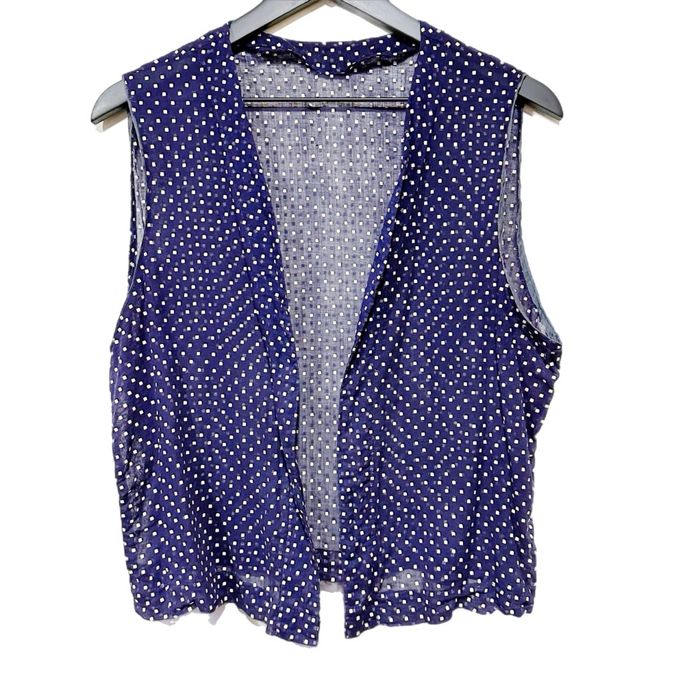 Vintage 60s Navy & Cream White Squares Print Sheer Cover Up Tank